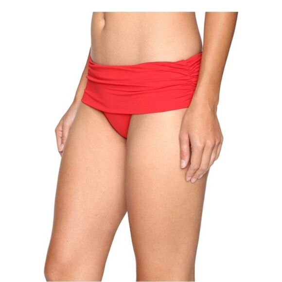LAUREN RALPH LAUREN Beach Club Solids Wide Shirred Banded Hipster Bottom Red 6 - Picture 1 of 7